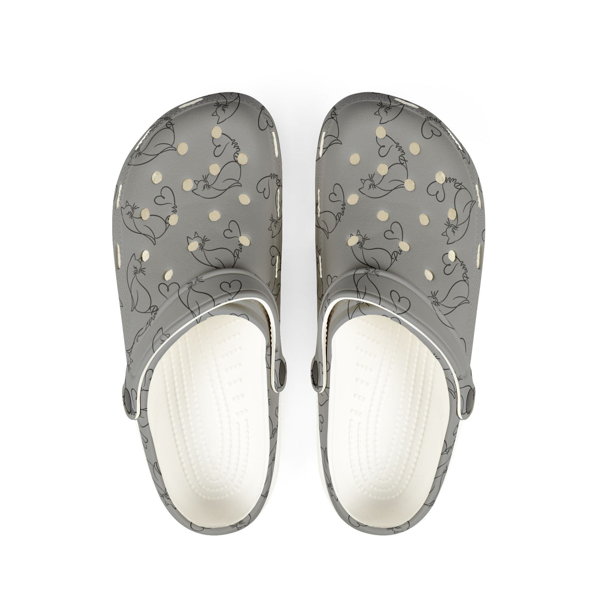 Minimalist Cat Line Art EVA Clogs – Grey All-Over Print Slip-Ons - Shoes, Clogs - EpiAl's Shop