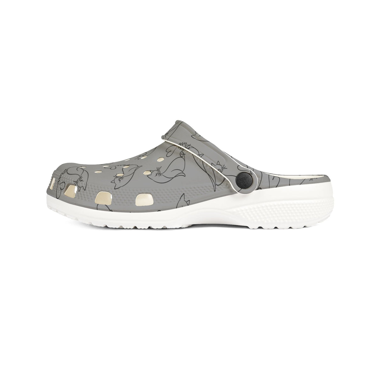 Minimalist Cat Line Art EVA Clogs – Grey All-Over Print Slip-Ons - Shoes, Clogs - EpiAl's Shop