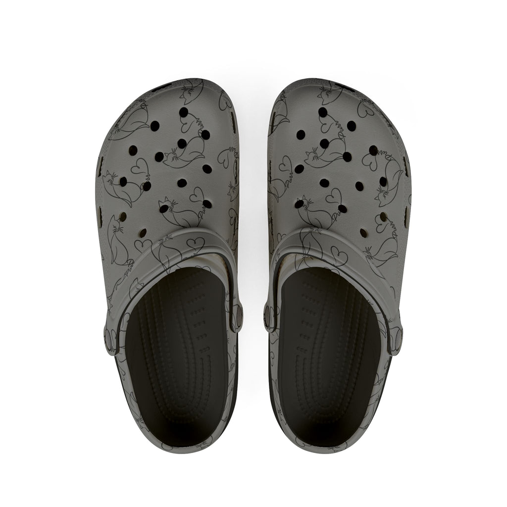 Minimalist Cat Line Art EVA Clogs – Grey All-Over Print Slip-Ons - Shoes, Clogs - EpiAl's Shop