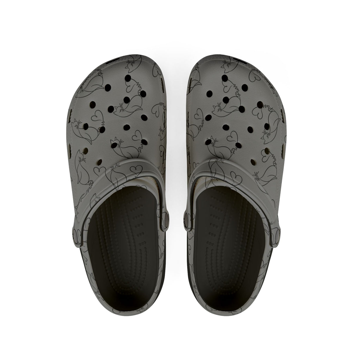 Minimalist Cat Line Art EVA Clogs – Grey All-Over Print Slip-Ons - Shoes, Clogs - EpiAl's Shop