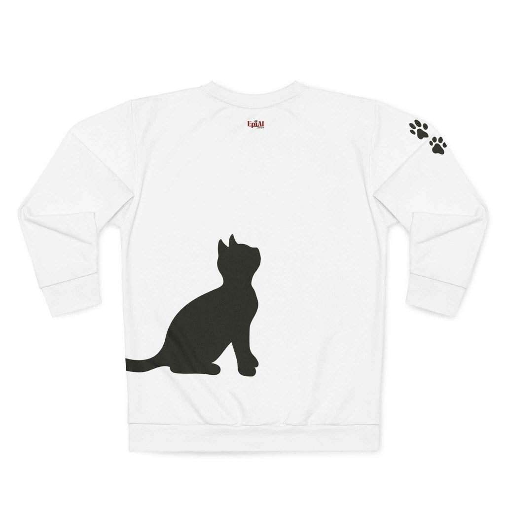 Minimalist Cat Silhouette Crewneck — Dual Black Cats with Paw-Print Sleeve - Clothing, Unisex, Sweatshirts - EpiAl's Shop