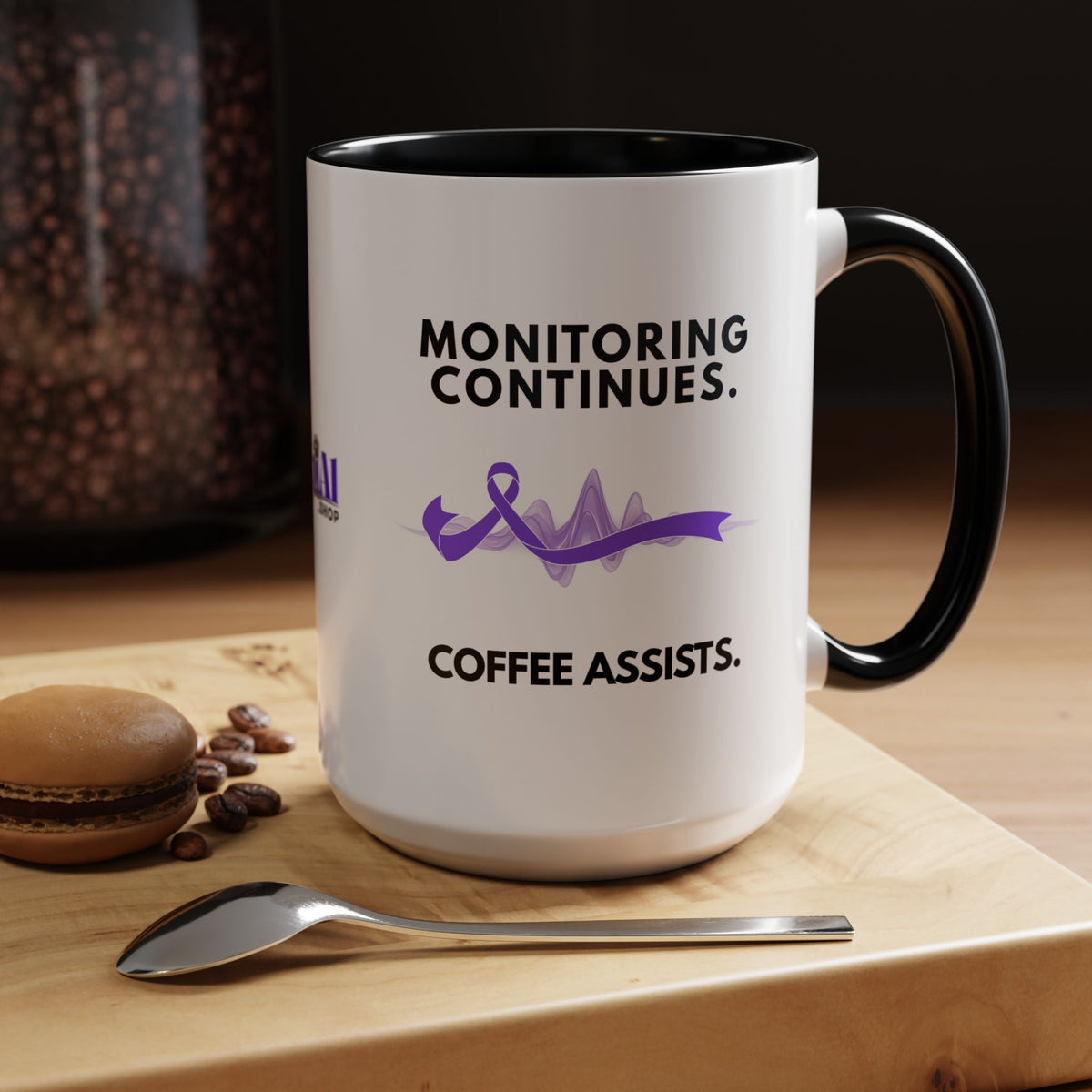 Monitoring Continues. Coffee Assists. Epilepsy Awareness Mug - Drinkware, Coffee Mugs - EpiAl's Shop