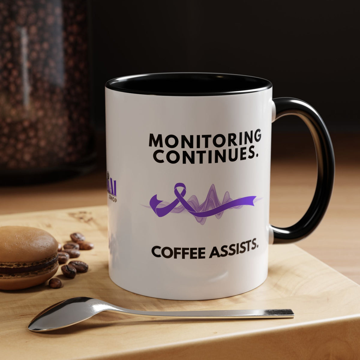 Monitoring Continues. Coffee Assists. Epilepsy Awareness Mug - Drinkware, Coffee Mugs - EpiAl's Shop