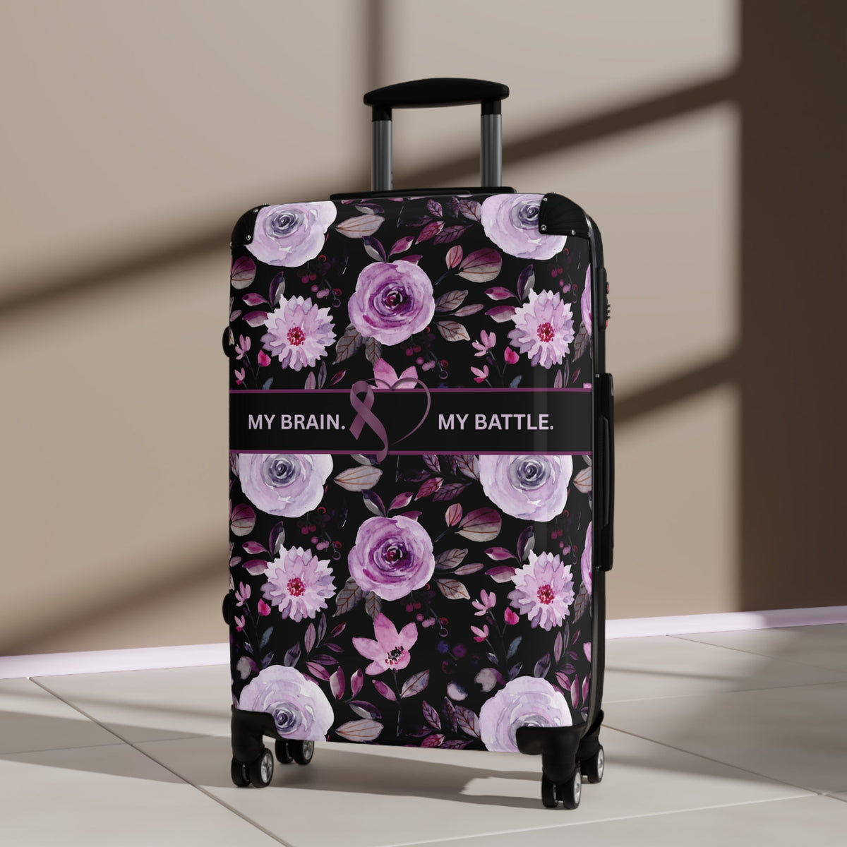 My Brain. My Battle. Epilepsy Awareness Hard-Shell Suitcase | Purple Floral Luggage - Bags, Suitcases - EpiAl's Shop