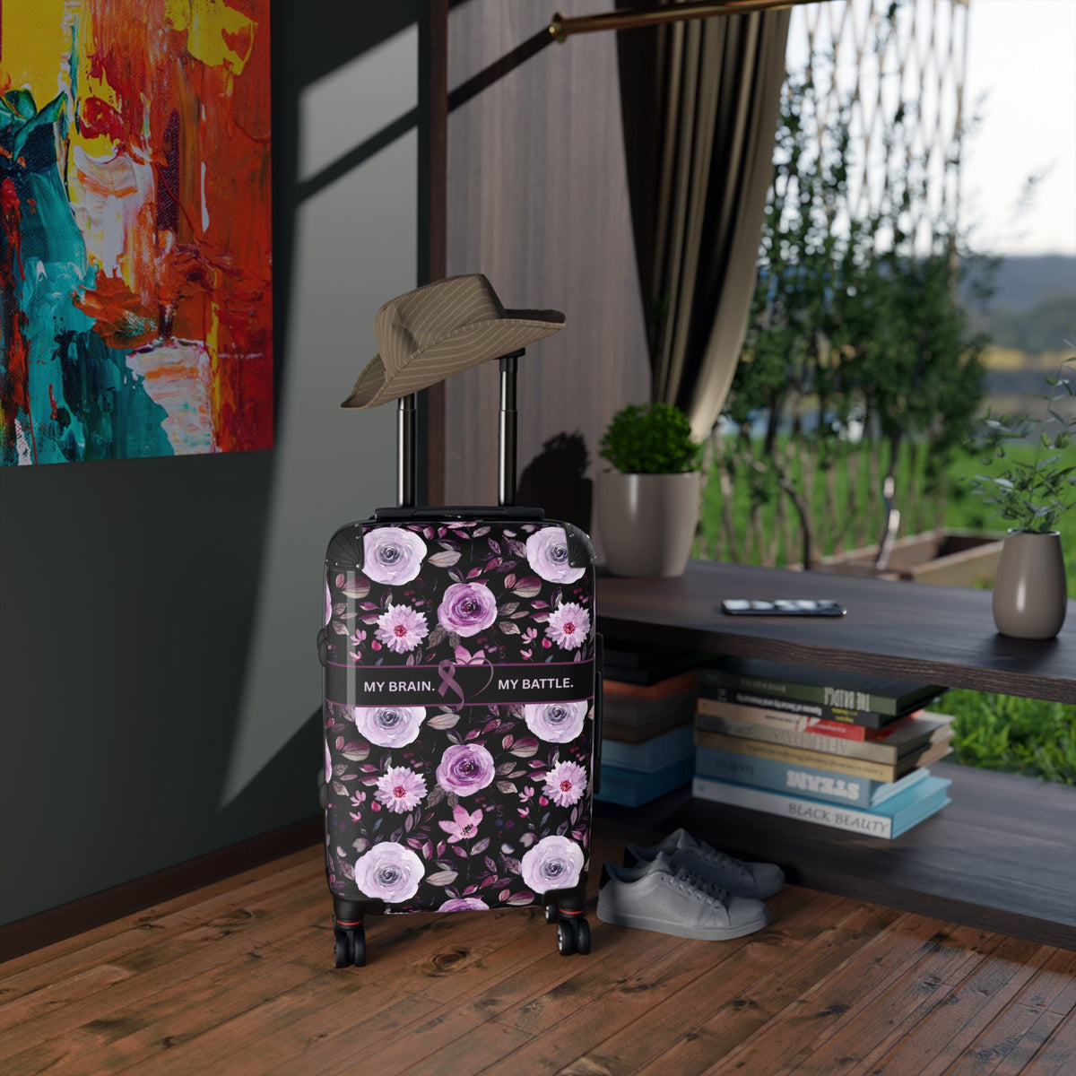 My Brain. My Battle. Epilepsy Awareness Hard-Shell Suitcase | Purple Floral Luggage - Bags, Suitcases - EpiAl's Shop