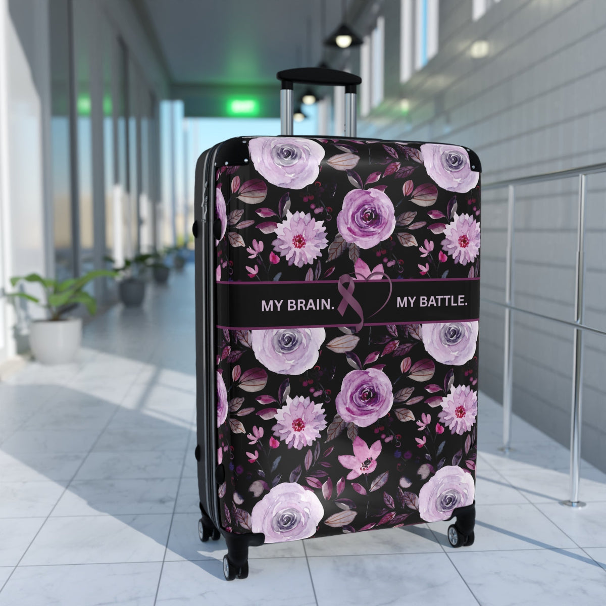 My Brain. My Battle. Epilepsy Awareness Hard-Shell Suitcase | Purple Floral Luggage - Bags, Suitcases - EpiAl's Shop