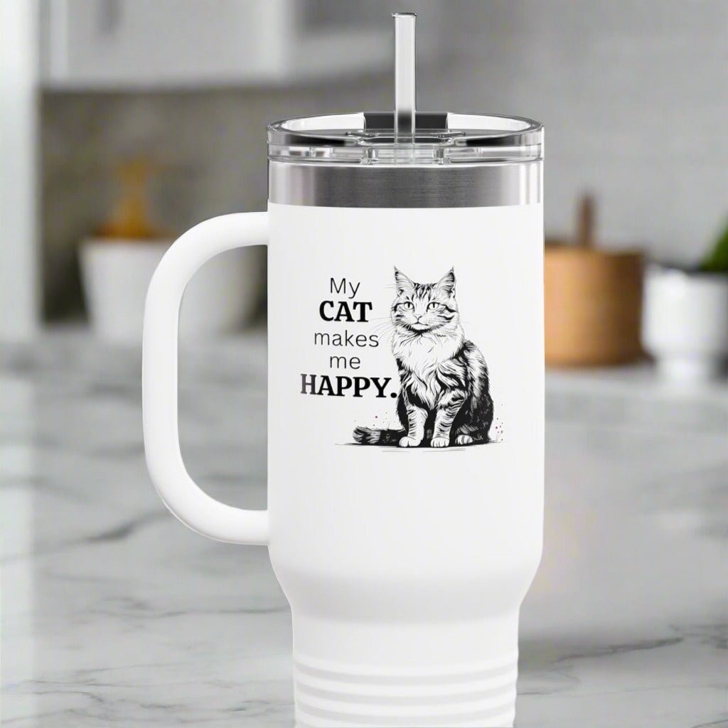 My Cat Makes Me Happy Insulated Travel Mug, 40oz - Drinkware, Travel Mugs - EpiAl's Shop
