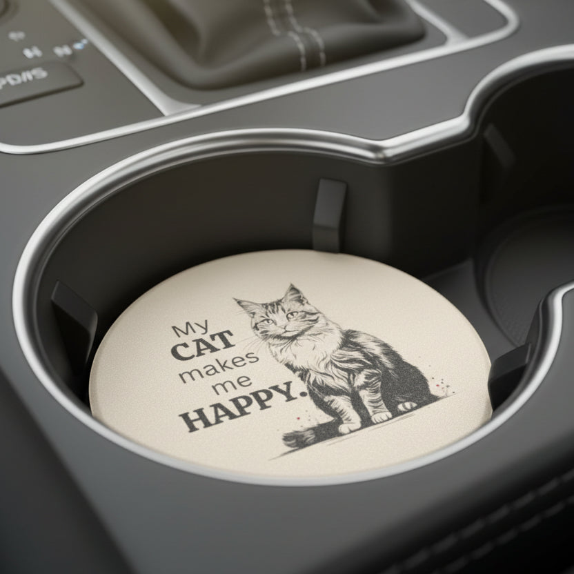 My Cat Makes Me Happy Soapstone Car Coaster - Accessories, Auto, Coasters - EpiAl's Shop