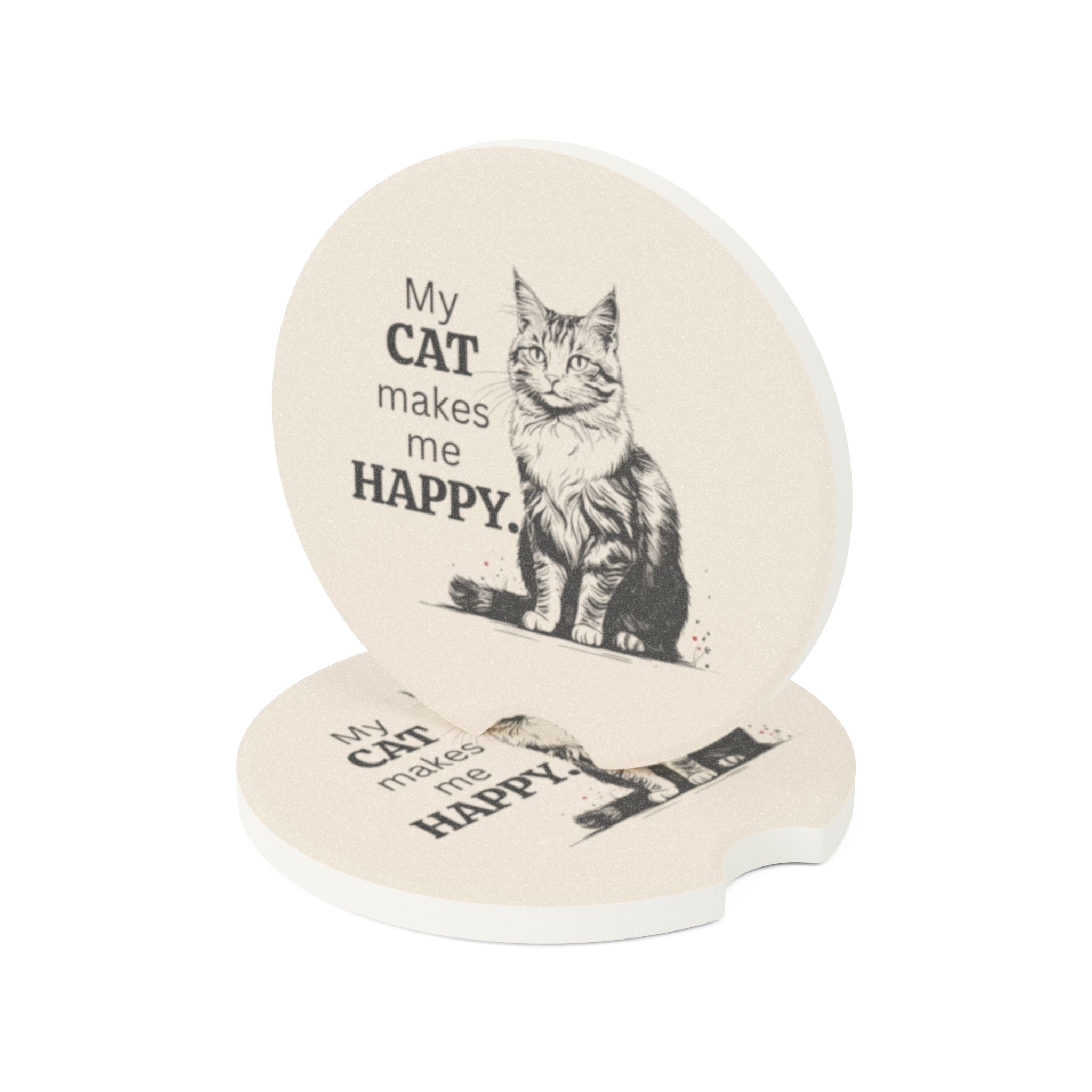 My Cat Makes Me Happy Soapstone Car Coaster - Accessories, Auto, Coasters - EpiAl's Shop