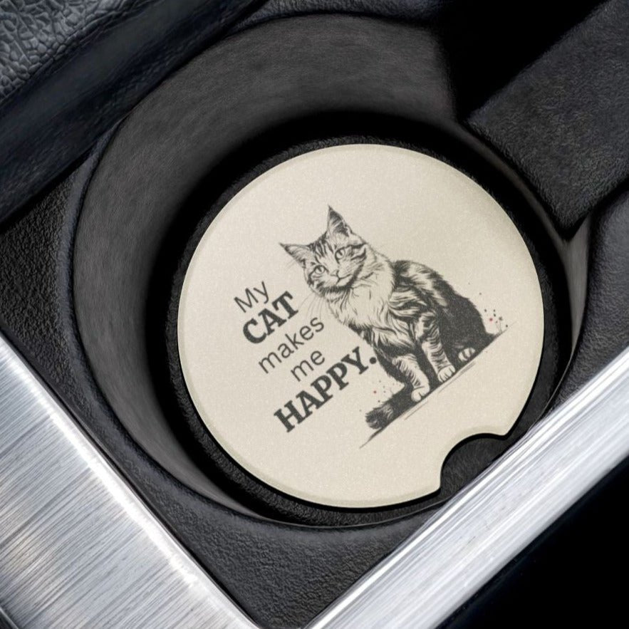 My Cat Makes Me Happy Soapstone Car Coaster - Accessories, Auto, Coasters - EpiAl's Shop