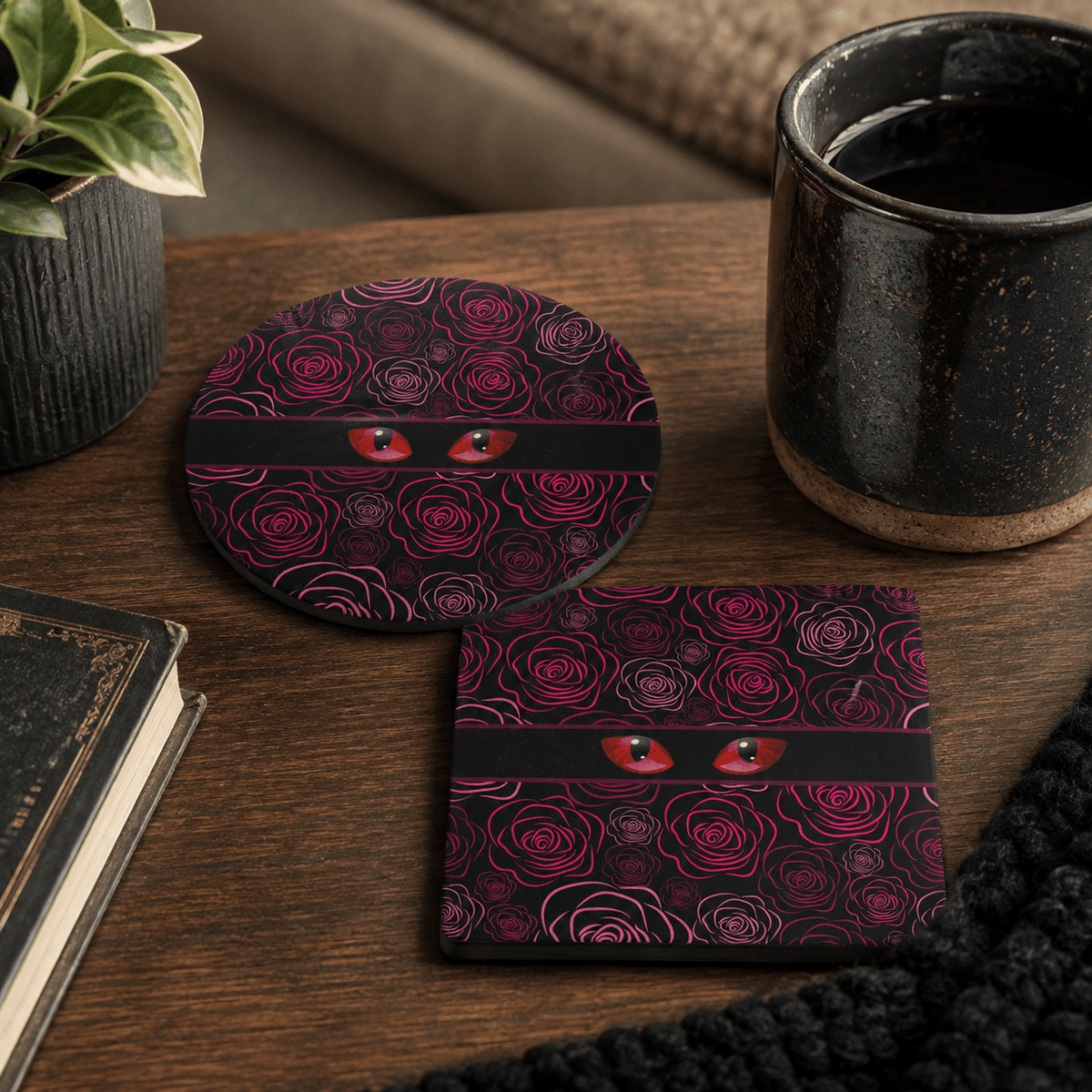 Mystery Cat Eyes Ceramic Coaster - Decor, Coasters - EpiAl's Shop