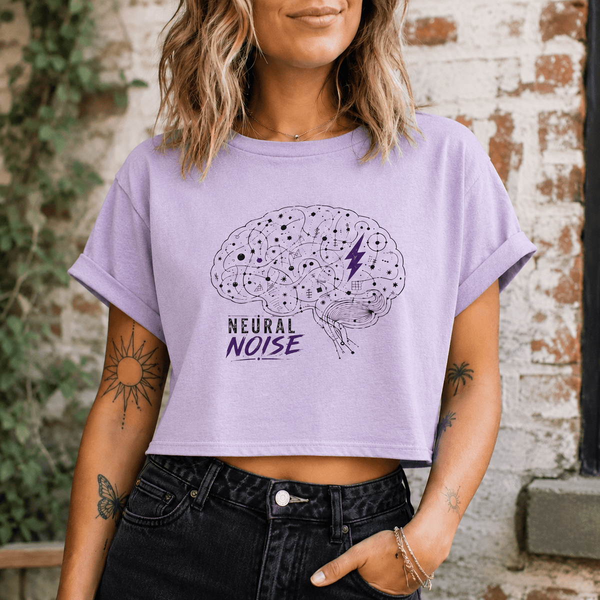 Neural Noise Boxy Crop T-Shirt | Abstract Brain Epilepsy Awareness Graphic Tee - Clothing, Women, T-Shirts, Cropped - EpiAl's Shop