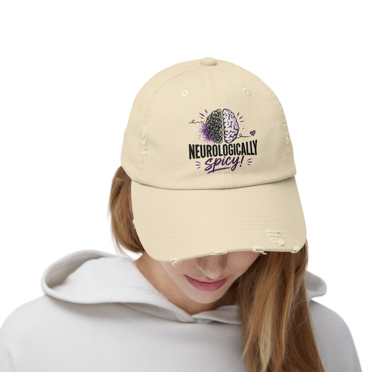 Neurologically Spicy Distressed Cap | Epilepsy Awareness Brain Hat - Hats, Baseball & Trucker - EpiAl's Shop
