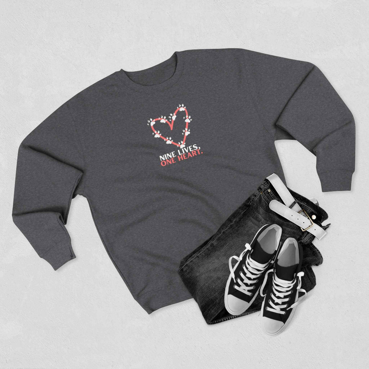 Nine Lives, One Heart – Cat Lover Sweatshirt - Clothing, Unisex, Sweatshirts - EpiAl's Shop