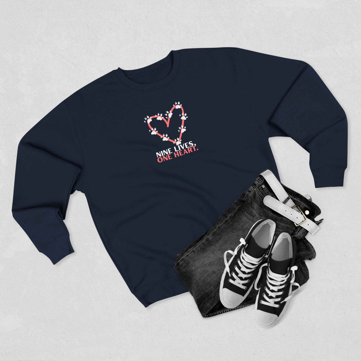 Nine Lives, One Heart – Cat Lover Sweatshirt - Clothing, Unisex, Sweatshirts - EpiAl's Shop