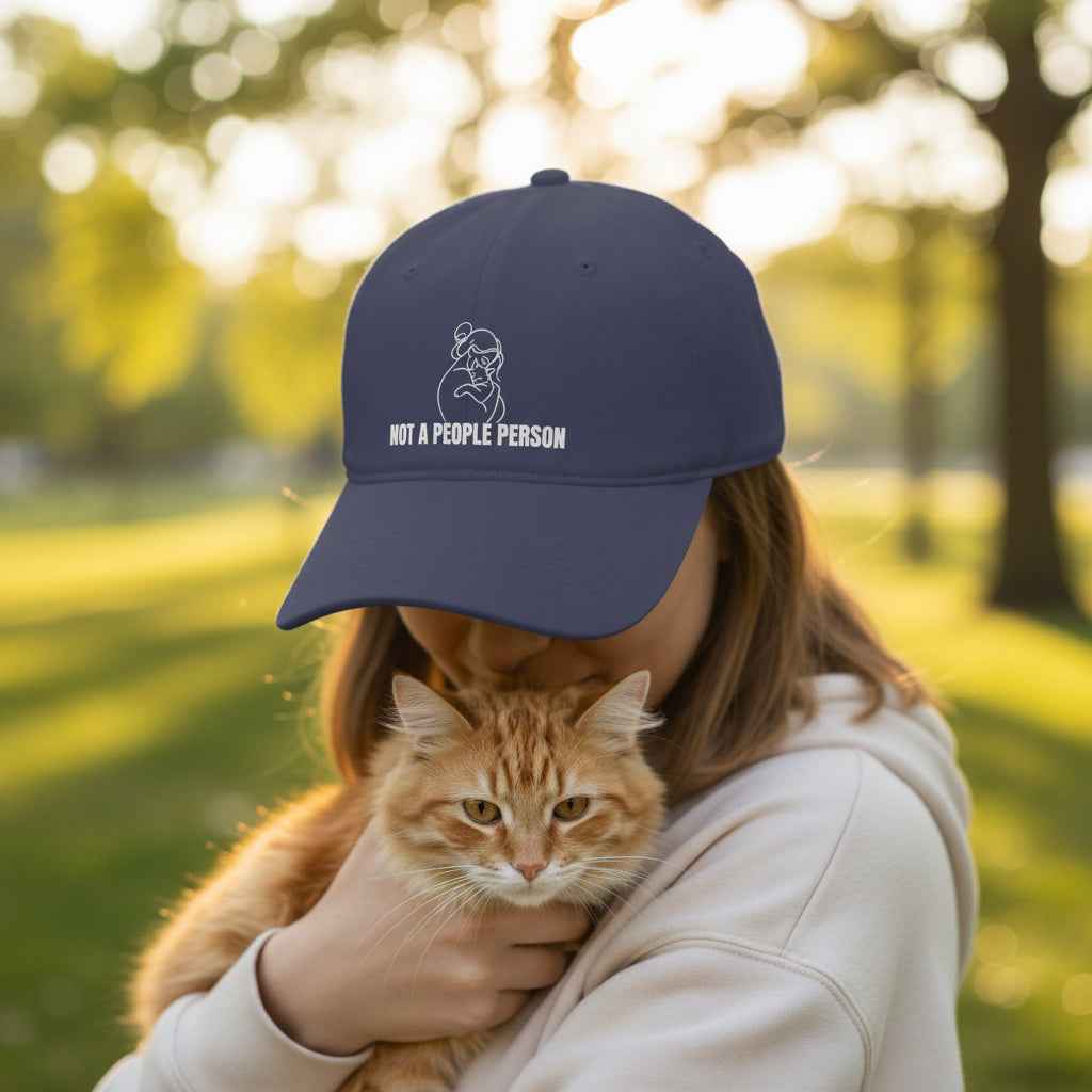 “Not a People Person” Cat Line Art Hat – Low Profile Cotton Cap (Unbothered Edition) - Hats, Baseball & Trucker - EpiAl's Shop