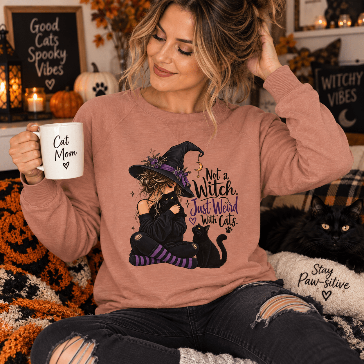 Not a Witch, Just Weird With Cats Women’s Halloween Sweatshirt - Clothing, Women, Sweatshirts - EpiAl's Shop