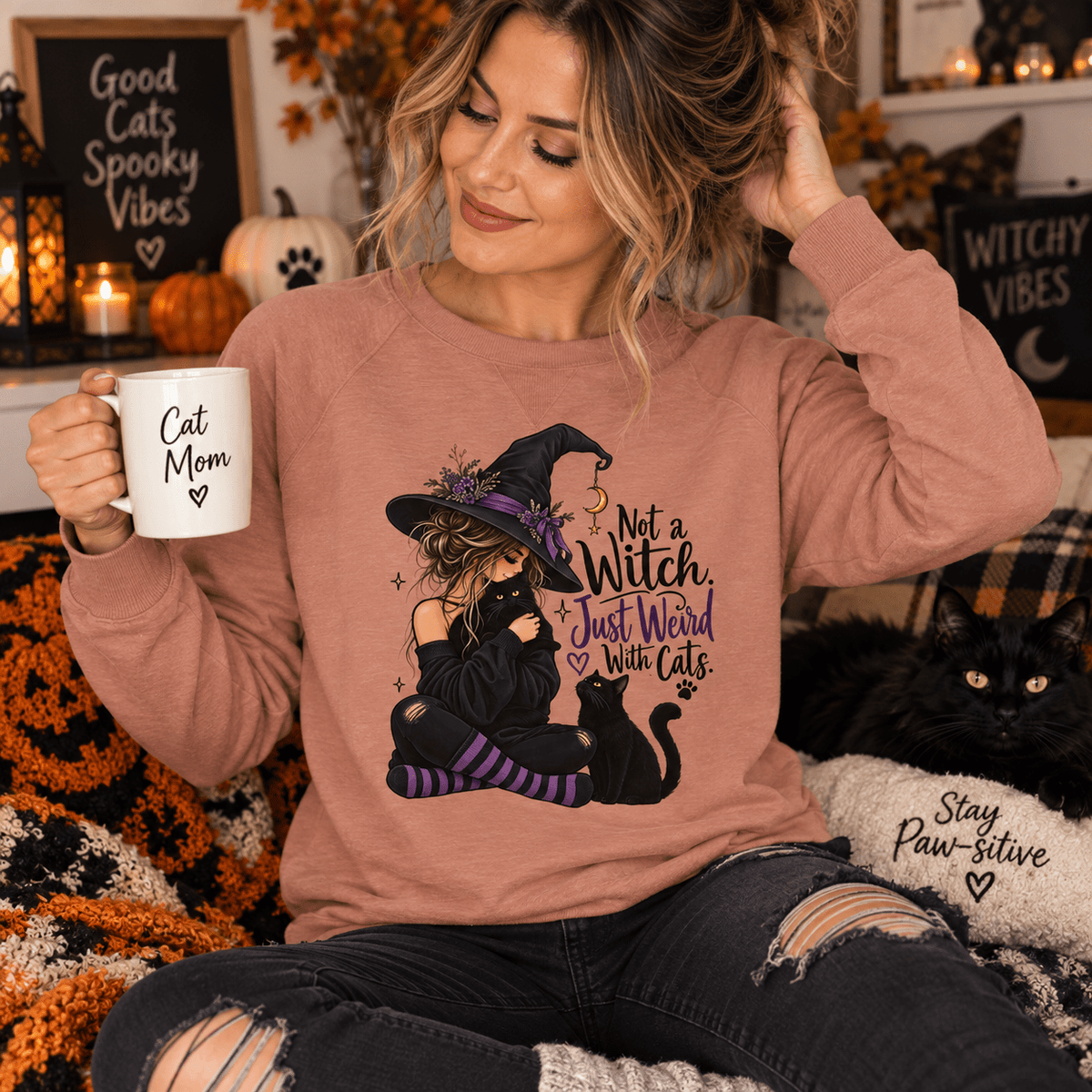 Not a Witch, Just Weird With Cats Women’s Halloween Sweatshirt - Clothing, Women, Sweatshirts - EpiAl's Shop