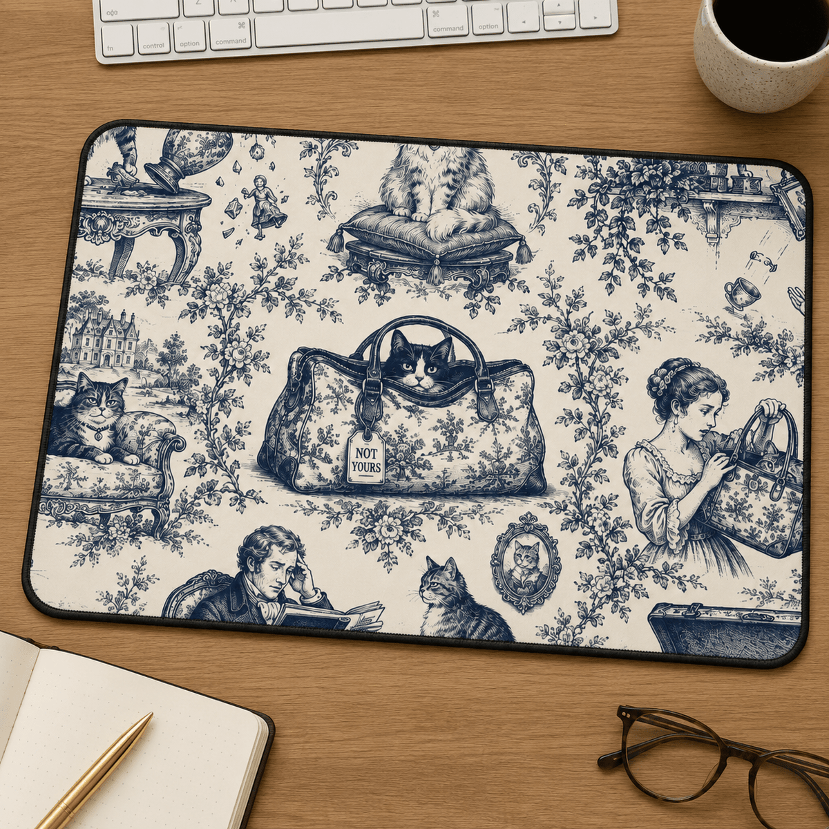 Not Yours Cat Toile Desk Mat - Pads, Mouse & Desk - EpiAl's Shop