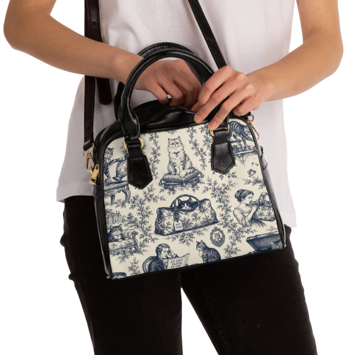 Not Yours Cat Toile Shoulder Handbag - Bags, Shoulder - EpiAl's Shop