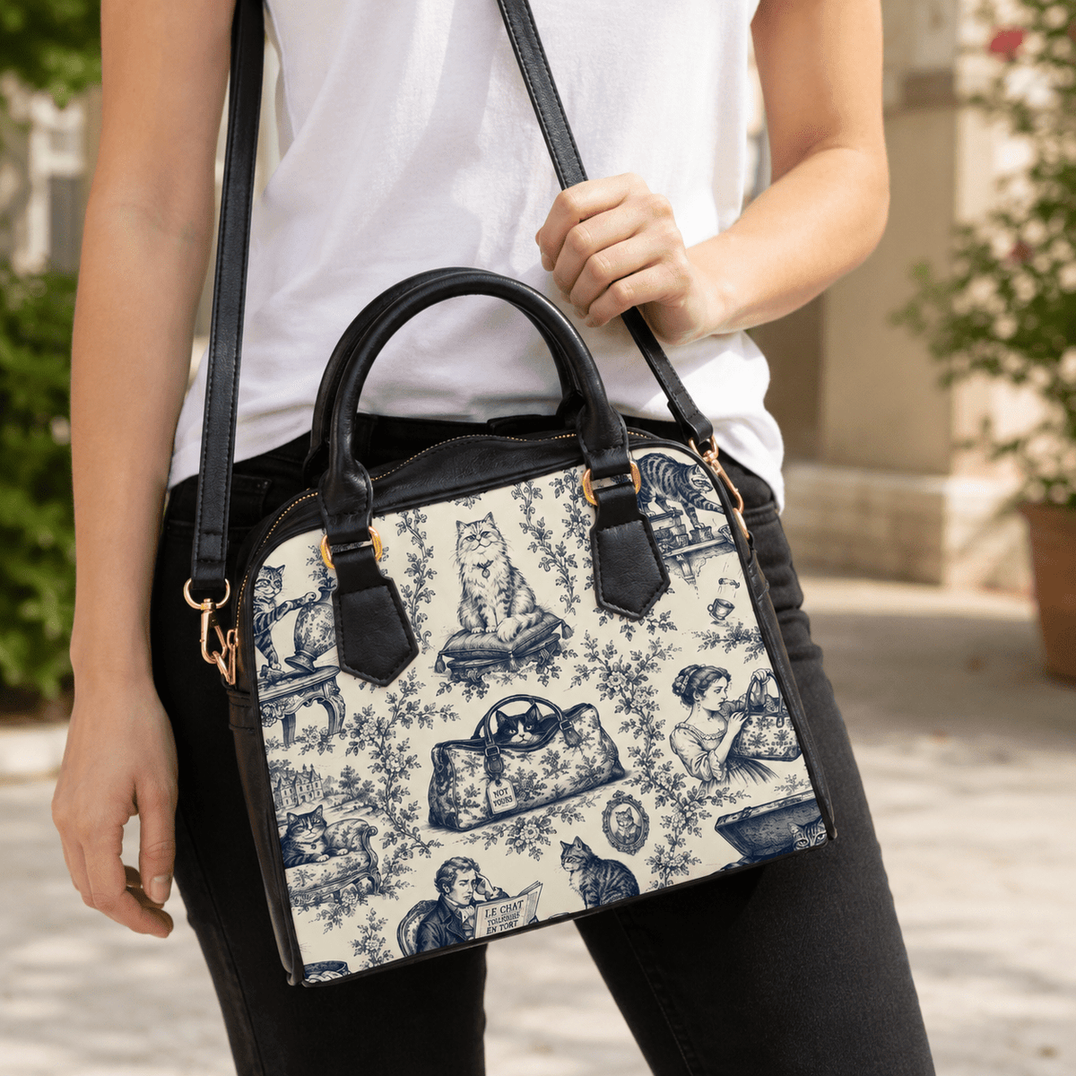 Not Yours Cat Toile Shoulder Handbag - Bags, Shoulder - EpiAl's Shop
