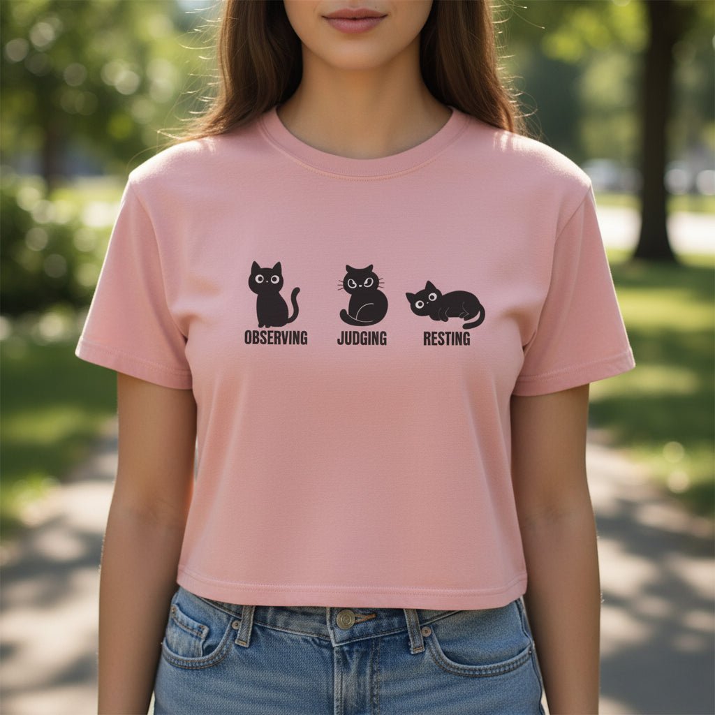 Observing Judging Resting Cat Tee | Boxy Cropped Cat Shirt - Clothing, Women, T-Shirts, Cropped - EpiAl's Shop