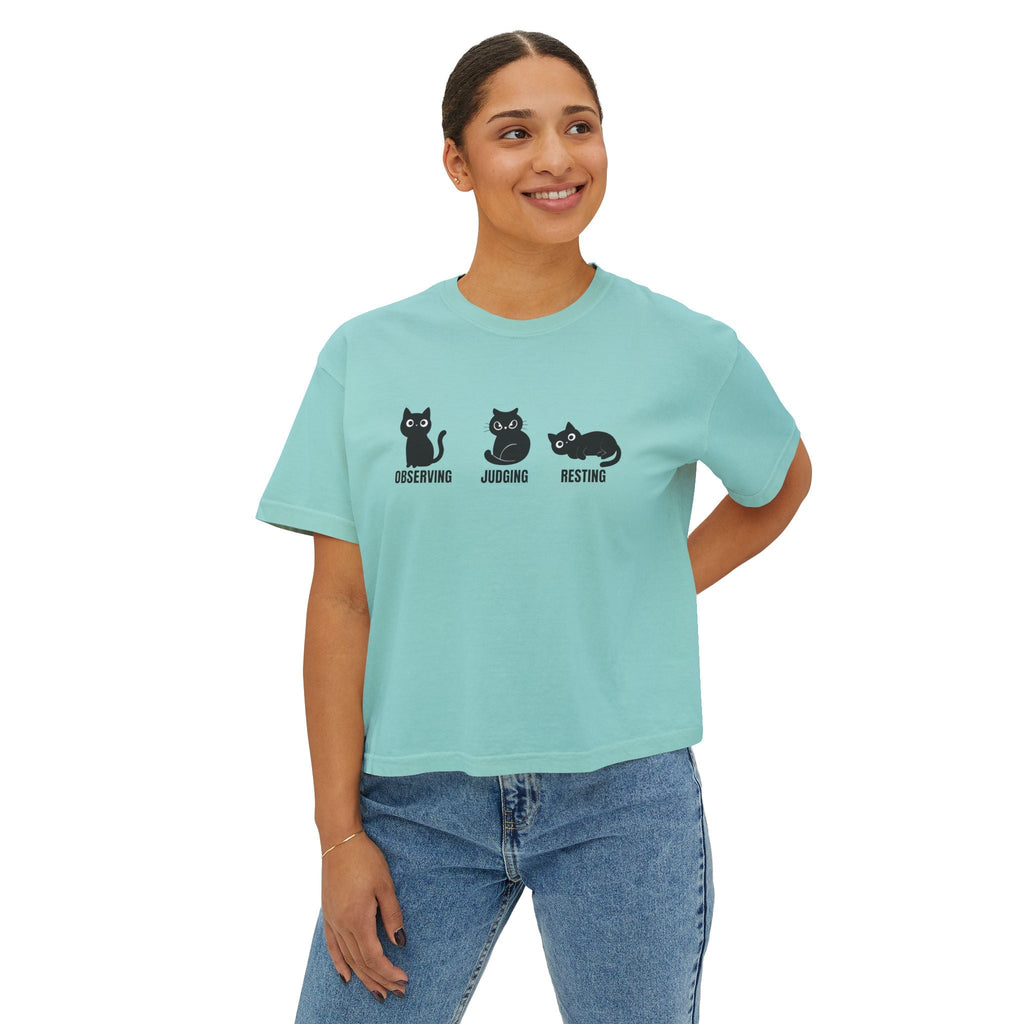 Observing Judging Resting Cat Tee | Boxy Cropped Cat Shirt - Clothing, Women, T-Shirts, Cropped - EpiAl's Shop