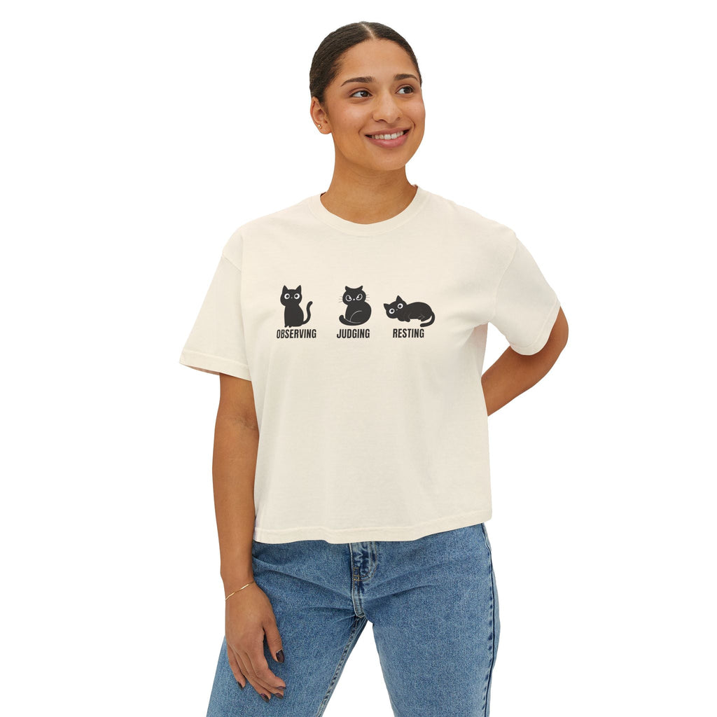 Observing Judging Resting Cat Tee | Boxy Cropped Cat Shirt - Clothing, Women, T-Shirts, Cropped - EpiAl's Shop