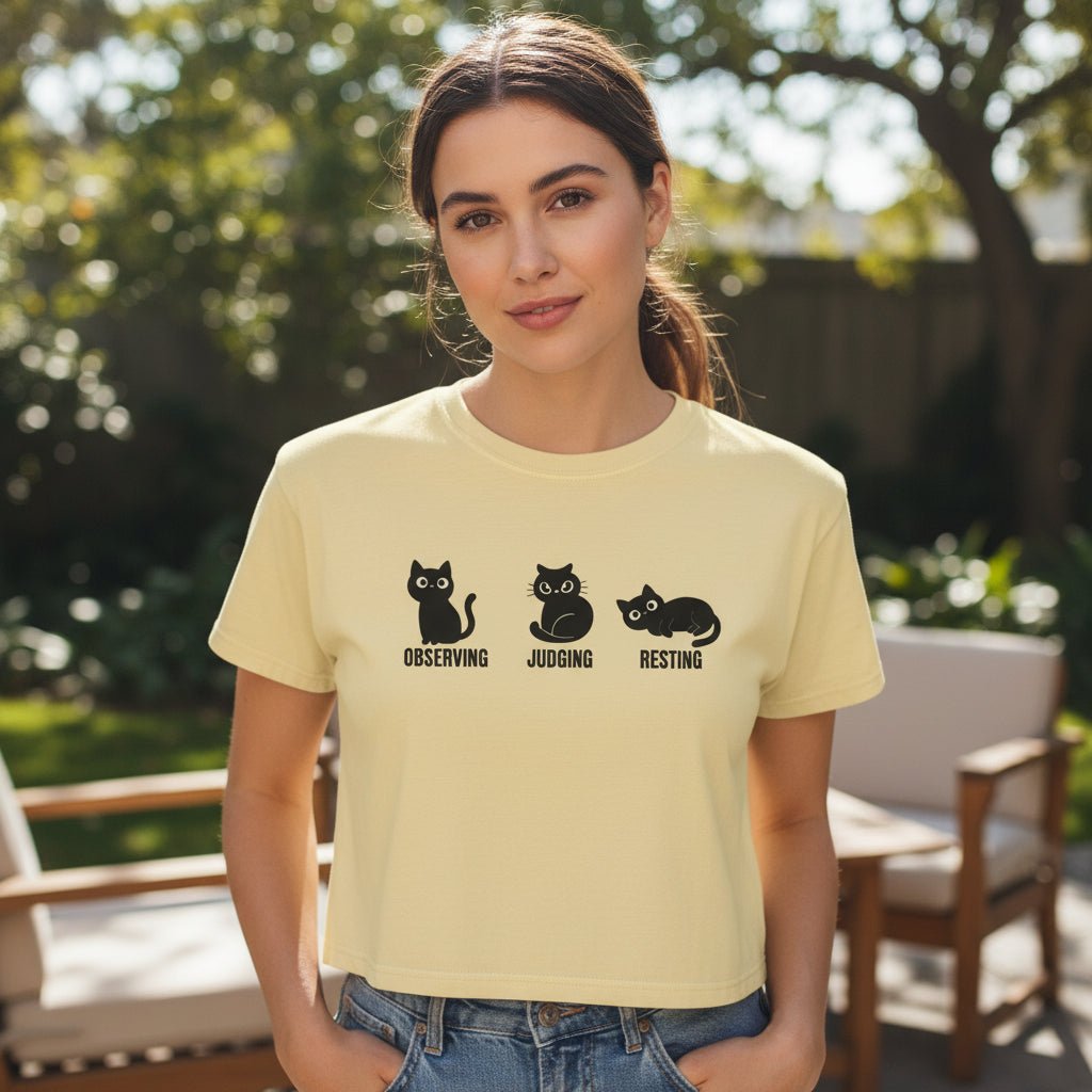 Observing Judging Resting Cat Tee | Boxy Cropped Cat Shirt - Clothing, Women, T-Shirts, Cropped - EpiAl's Shop