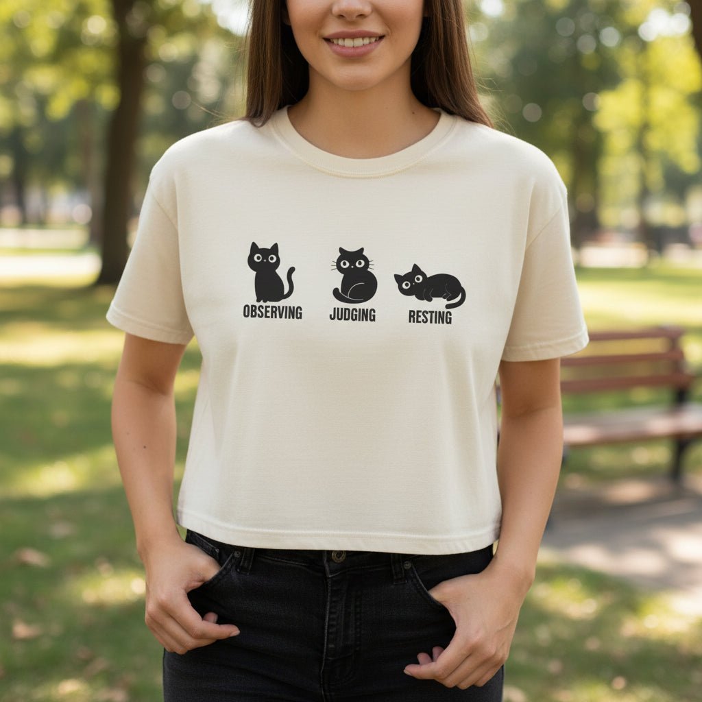 Observing Judging Resting Cat Tee | Boxy Cropped Cat Shirt - Clothing, Women, T-Shirts, Cropped - EpiAl's Shop