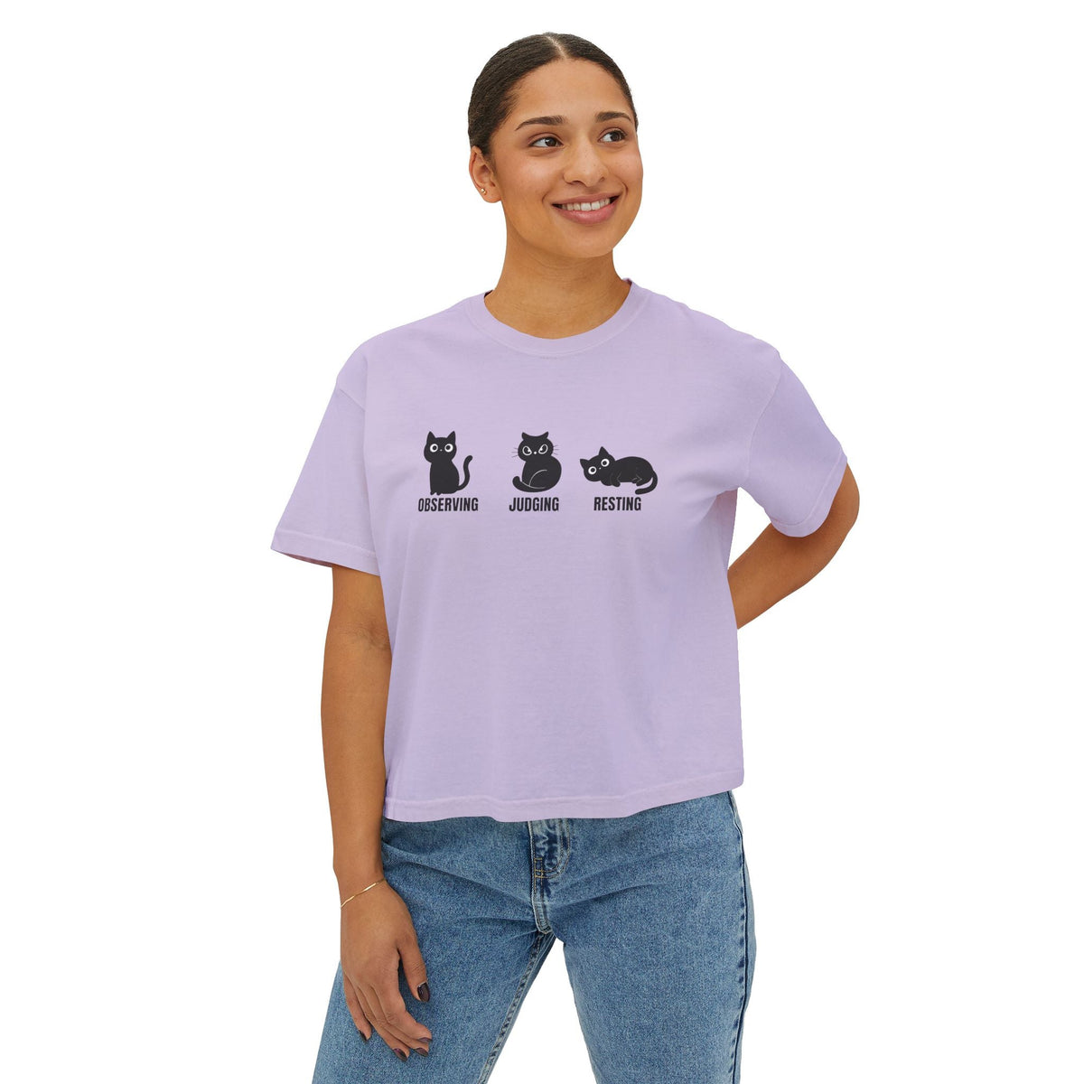 Observing Judging Resting Cat Tee | Boxy Cropped Cat Shirt - Clothing, Women, T-Shirts, Cropped - EpiAl's Shop