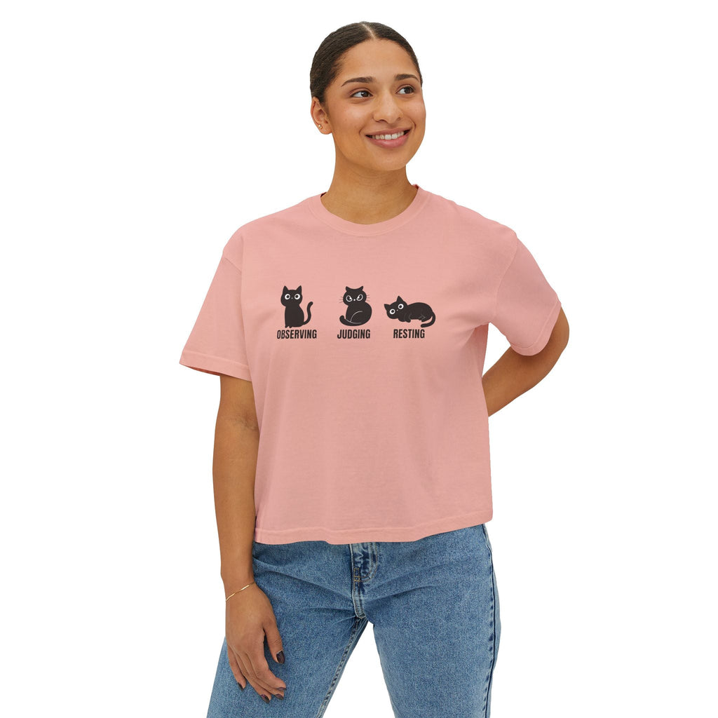 Observing Judging Resting Cat Tee | Boxy Cropped Cat Shirt - Clothing, Women, T-Shirts, Cropped - EpiAl's Shop