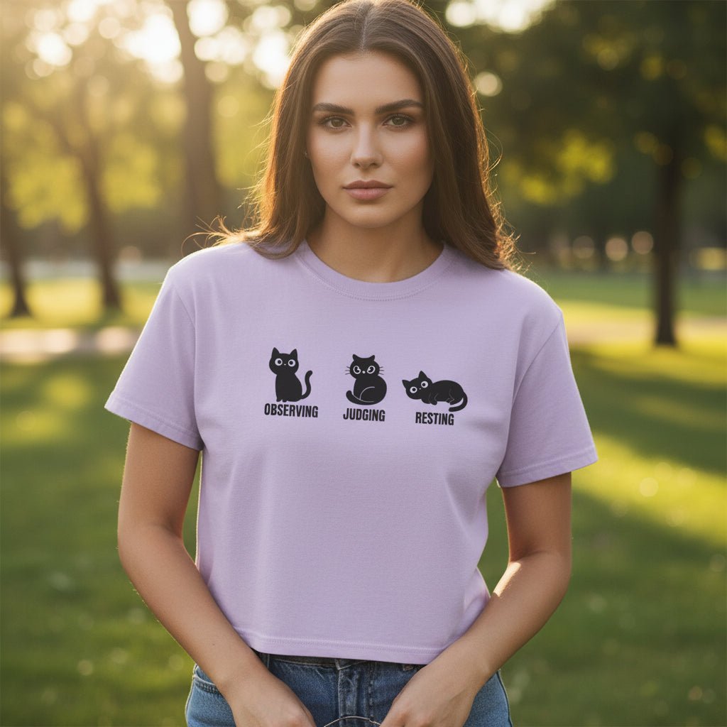 Observing Judging Resting Cat Tee | Boxy Cropped Cat Shirt - Clothing, Women, T-Shirts, Cropped - EpiAl's Shop