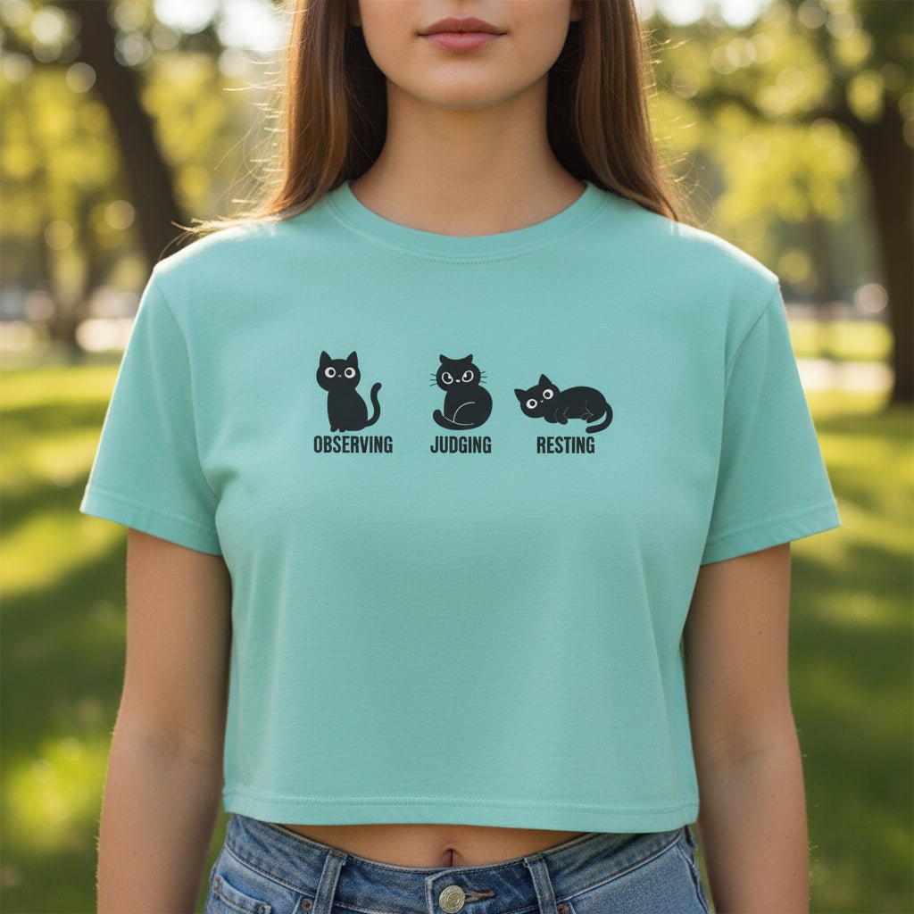 Observing Judging Resting Cat Tee | Boxy Cropped Cat Shirt - Clothing, Women, T-Shirts, Cropped - EpiAl's Shop