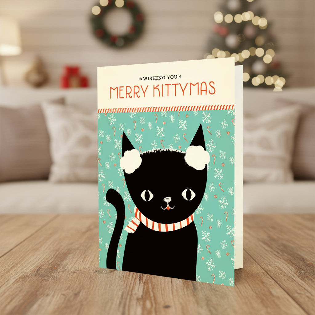 Kitty Christmas Custom Folded Paper Holiday Card