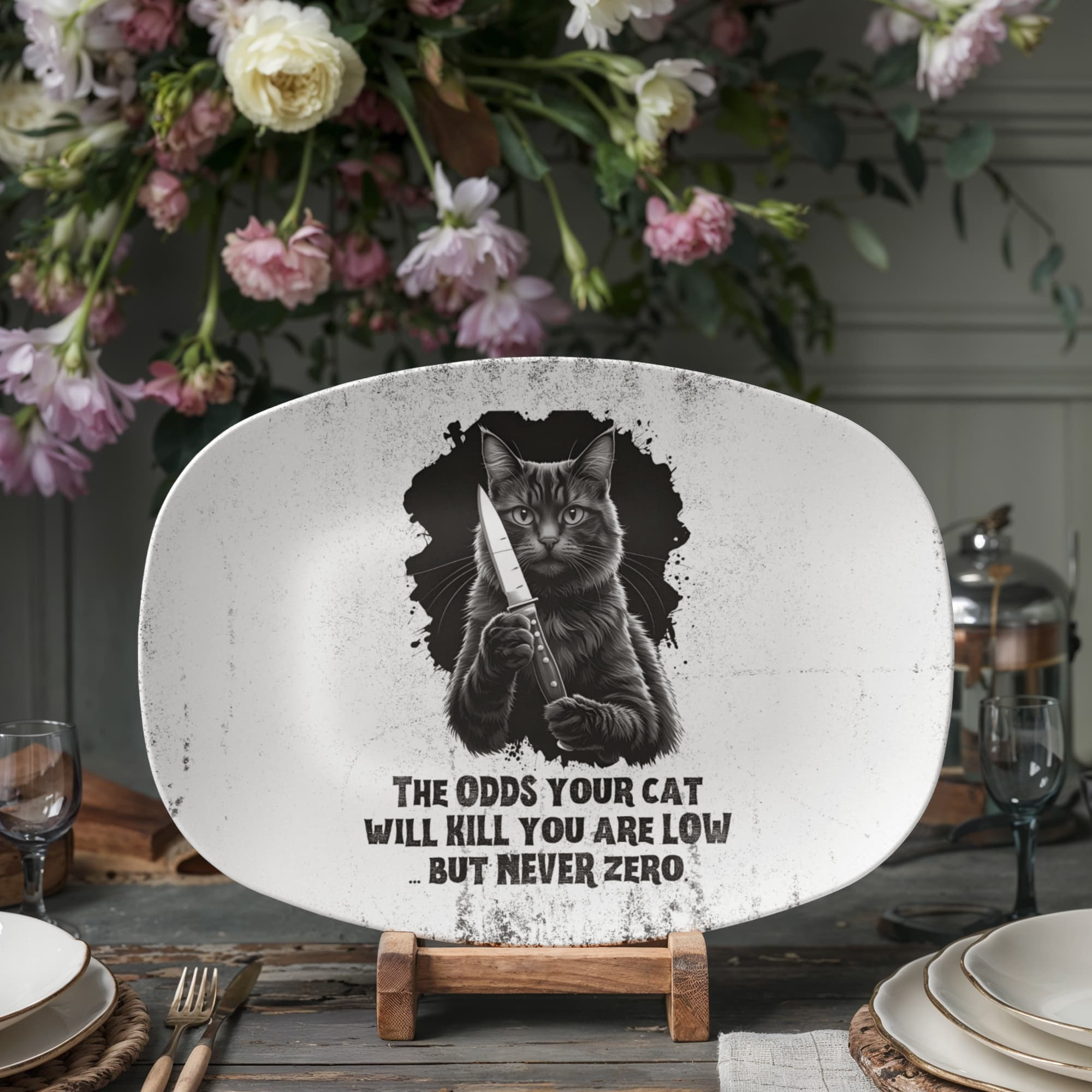 Odds Your Cat Will Kill You Collectible Platter - Decor, Kitchen & Dining, Serving Platters - EpiAl's Shop
