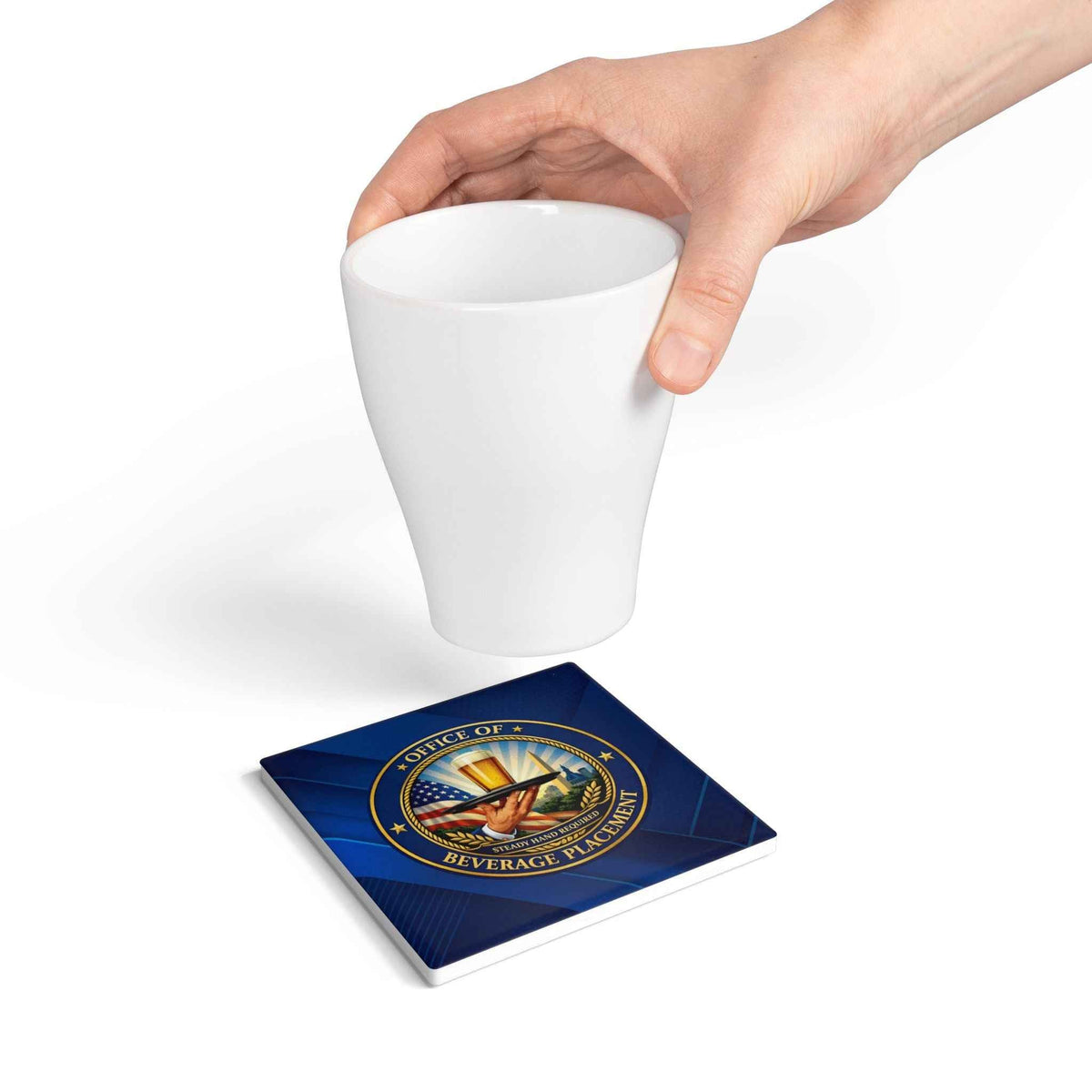 Office of Beverage Placement Coaster – “Steady Hand Required” Ceramic Coaster (Round or Square) - Decor, Coasters - EpiAl's Shop