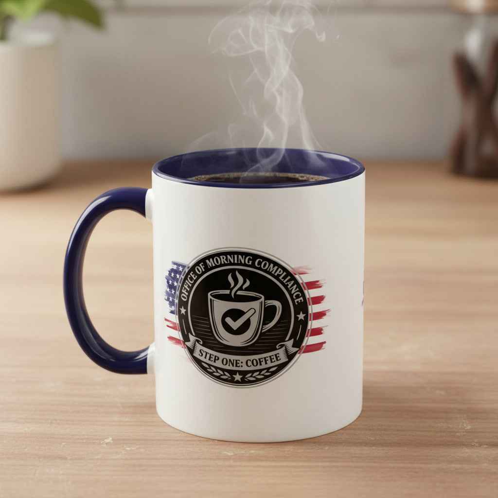 Office of Morning Compliance Coffee Mug – “Step One: Coffee” Official Seal Cup - Drinkware, Coffee Mugs - EpiAl's Shop