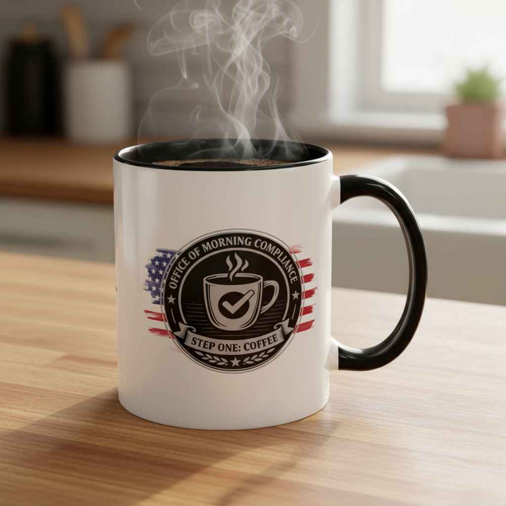 Office of Morning Compliance Coffee Mug – “Step One: Coffee” Official Seal Cup - Drinkware, Coffee Mugs - EpiAl's Shop