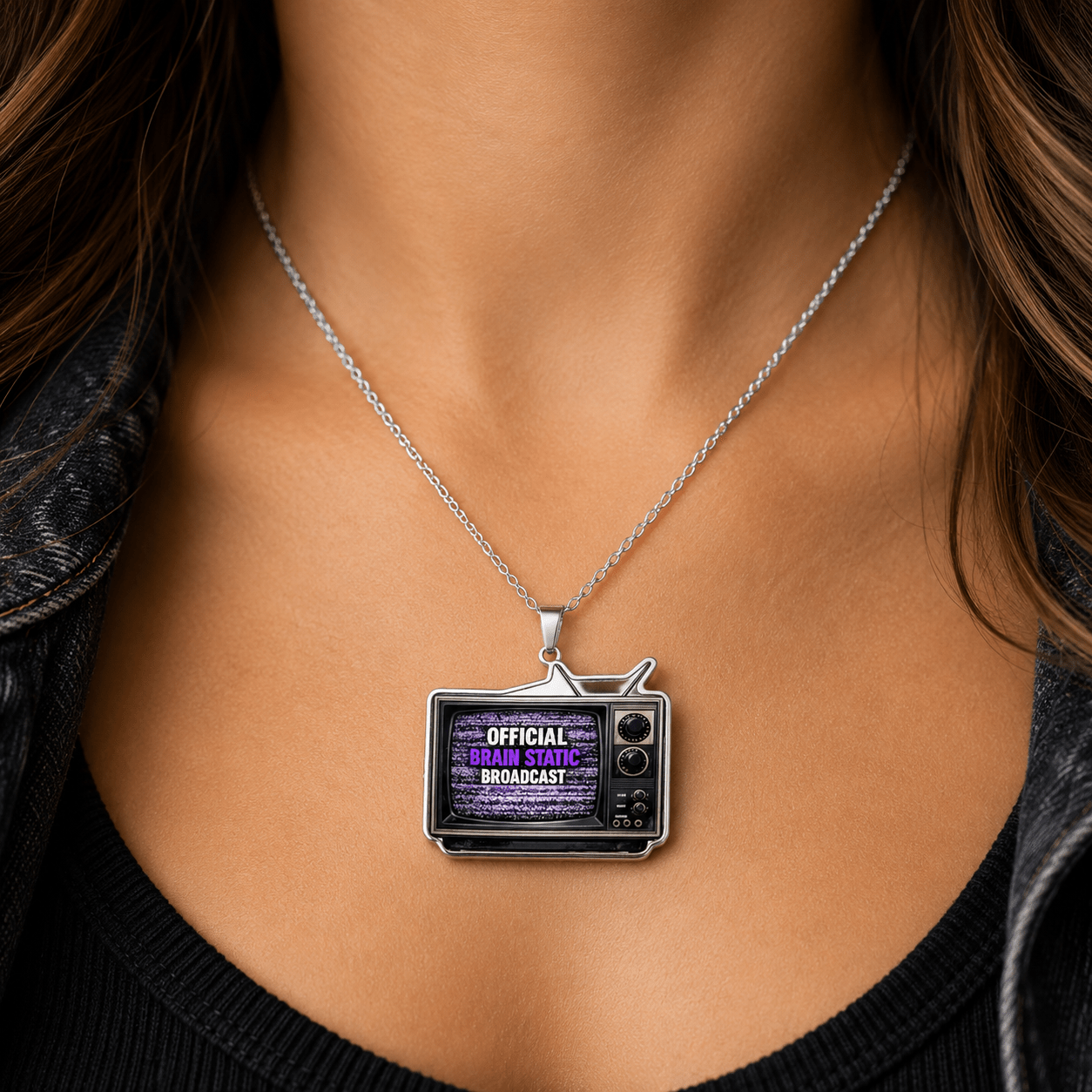 Official Brain Static Broadcast Retro TV Necklace | Epilepsy Awareness Pendant - Jewelry, Necklaces - EpiAl's Shop