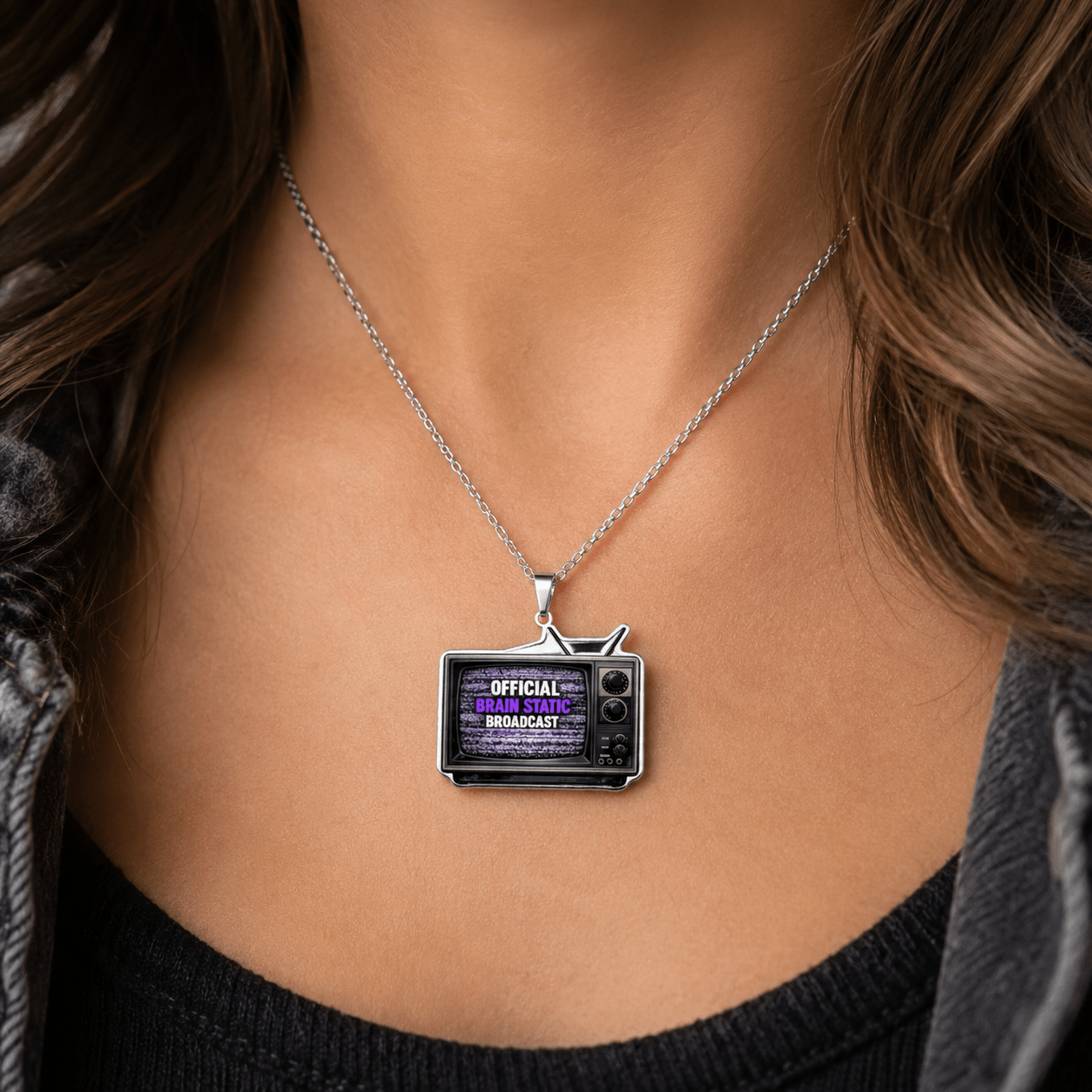 Official Brain Static Broadcast Retro TV Necklace | Epilepsy Awareness Pendant - Jewelry, Necklaces - EpiAl's Shop