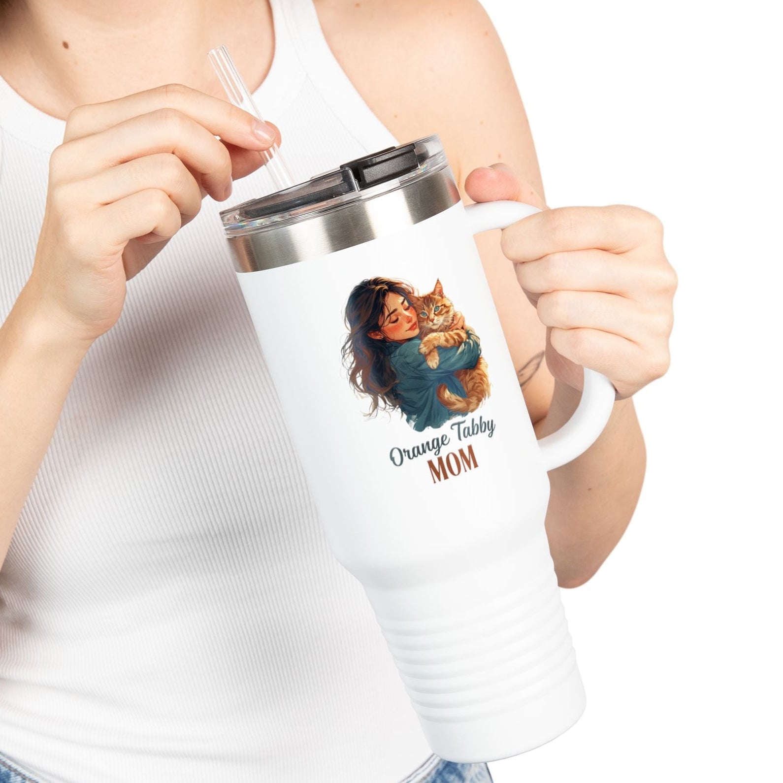 Orange Tabby Mom Cat Lover's Insulated Travel Mug, 40oz - Drinkware, Travel Mugs - EpiAl's Shop