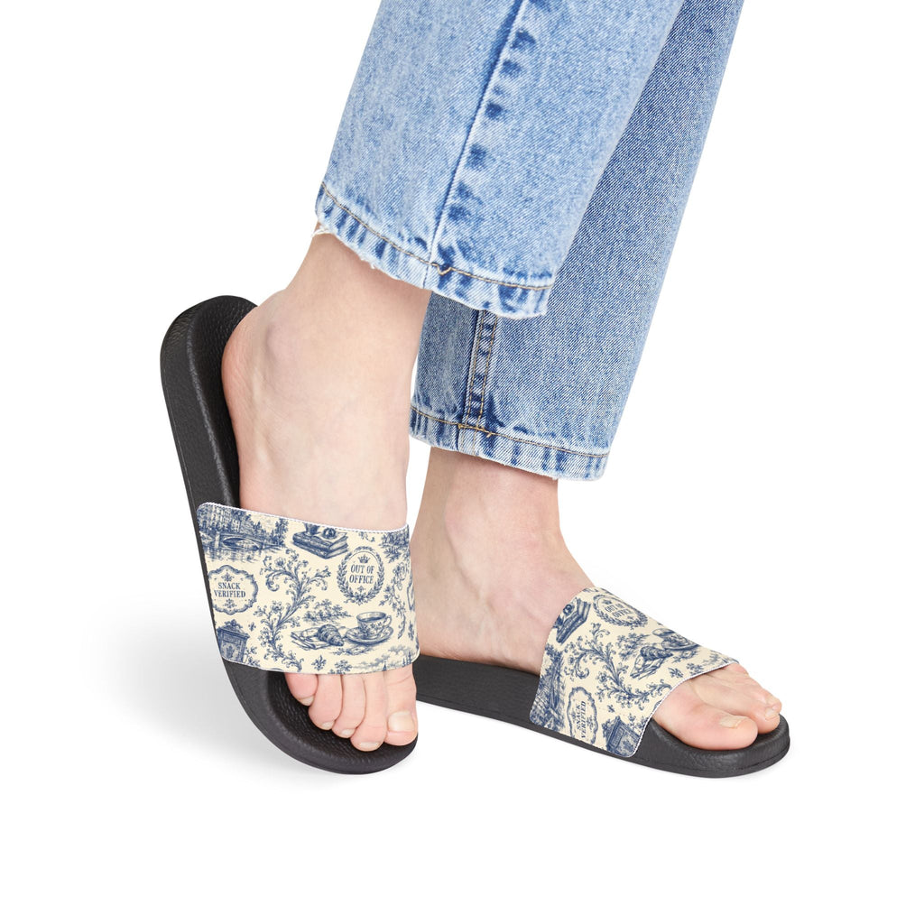 Out of Office Blue Toile Slide Sandals (Removable Strap) - Shoes, Sandals - EpiAl's Shop