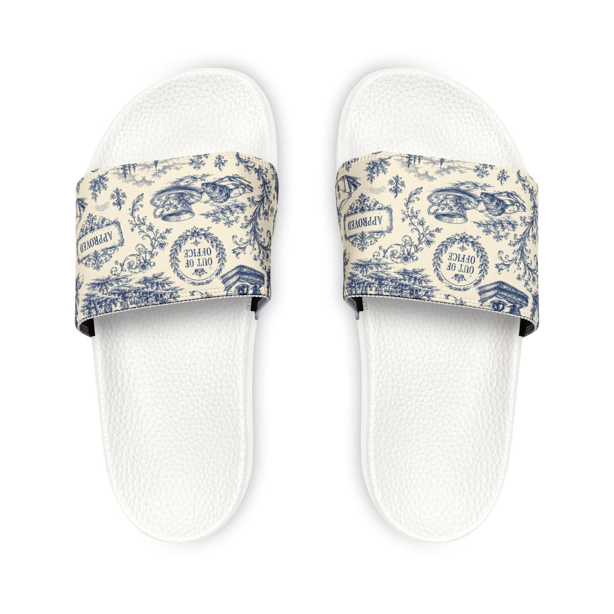 Out of Office Blue Toile Slide Sandals (Removable Strap) - Shoes, Sandals - EpiAl's Shop