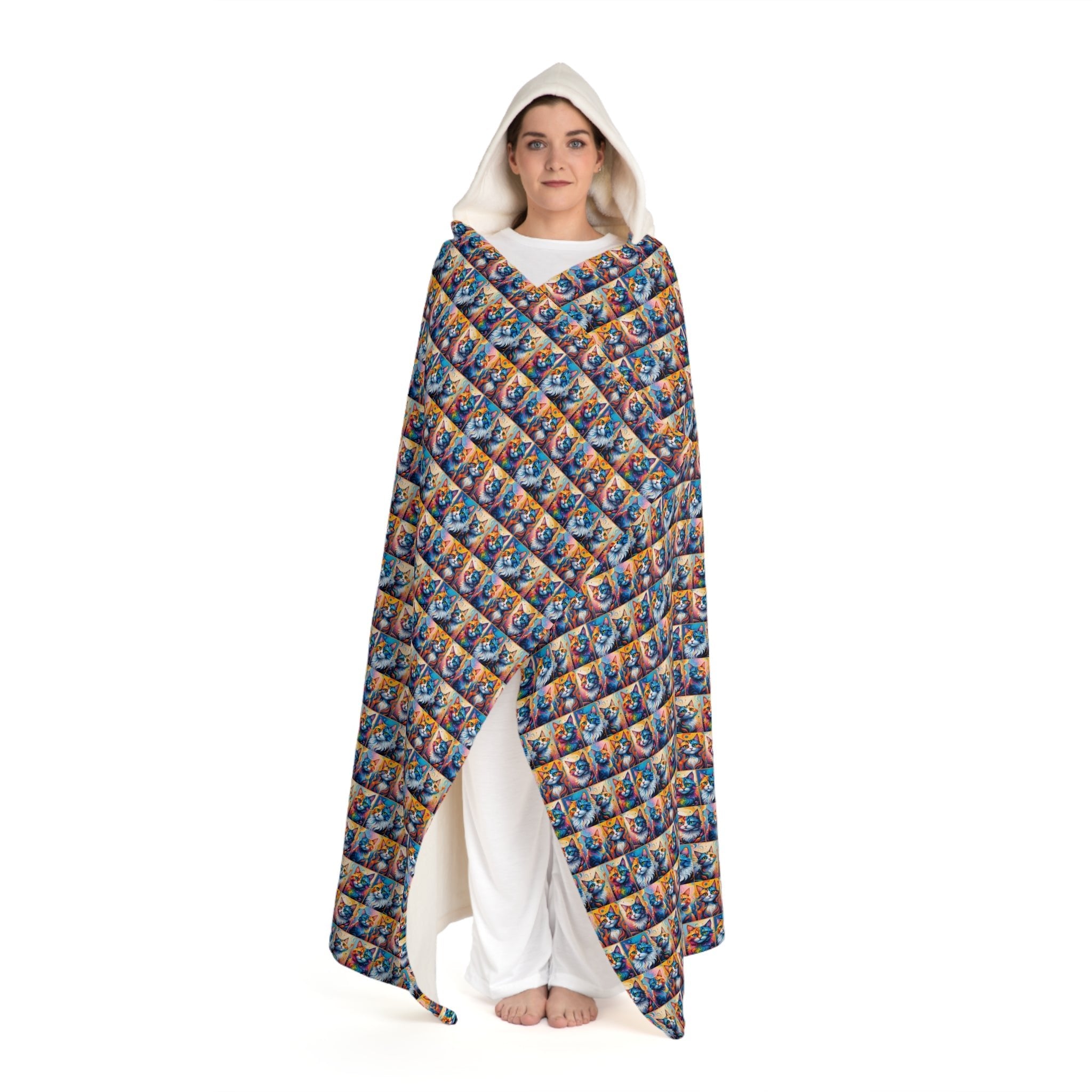Painted Kitties Cozy Hooded Sherpa Fleece Blanket - Decor, Blankets & Comforters - EpiAl's Shop