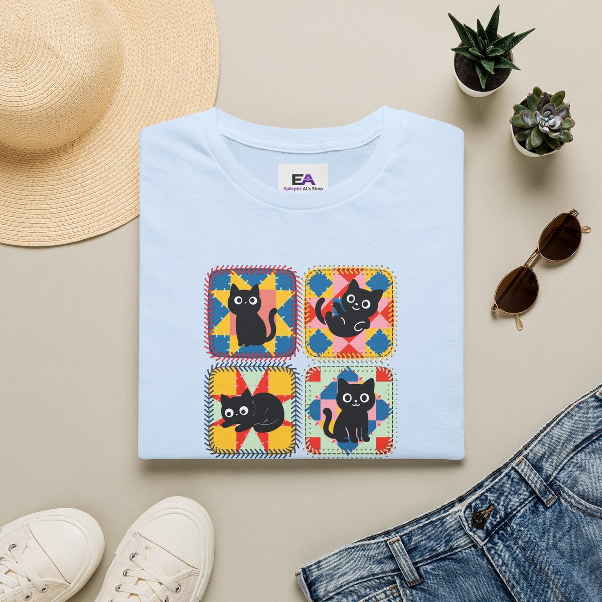 Patchwork Black Cats T-Shirt - Clothing, Unisex, T-Shirts - EpiAl's Shop
