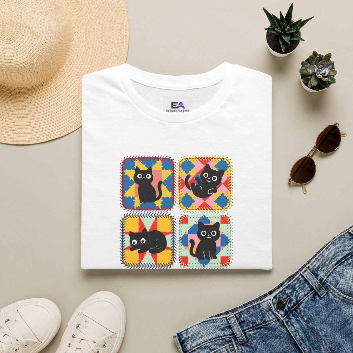 Patchwork Black Cats T-Shirt - Clothing, Unisex, T-Shirts - EpiAl's Shop