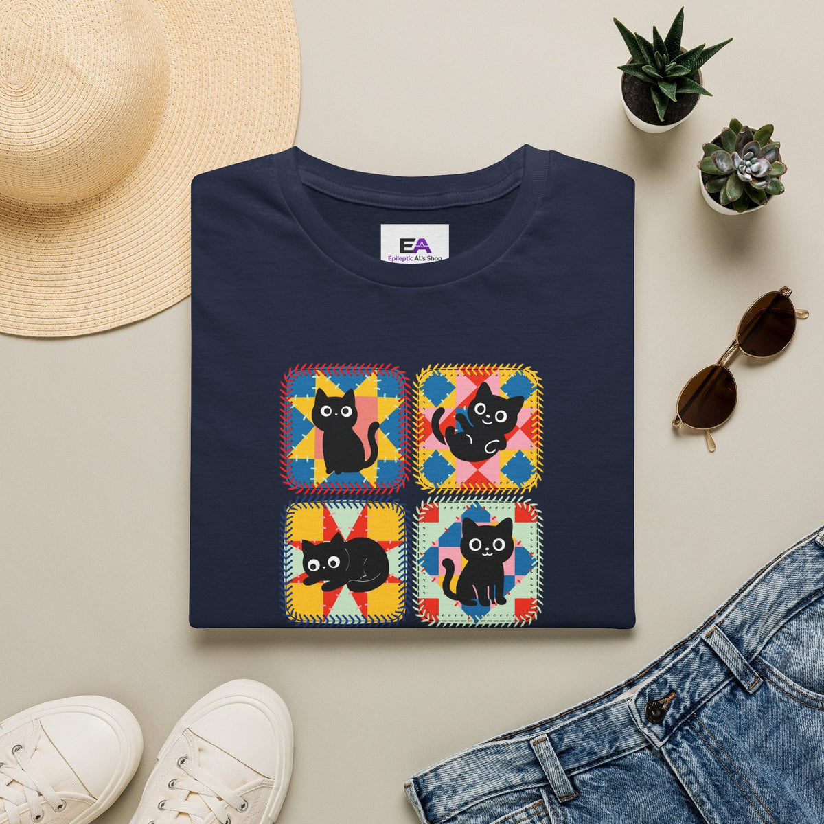 Patchwork Black Cats T-Shirt - Clothing, Unisex, T-Shirts - EpiAl's Shop