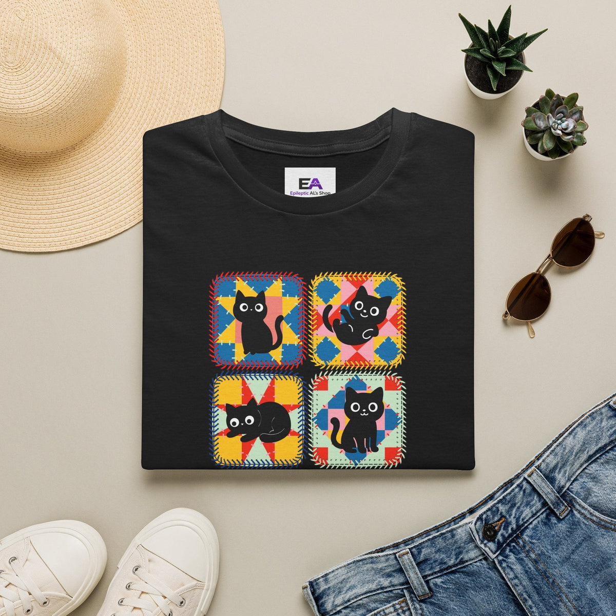 Patchwork Black Cats T-Shirt - Clothing, Unisex, T-Shirts - EpiAl's Shop