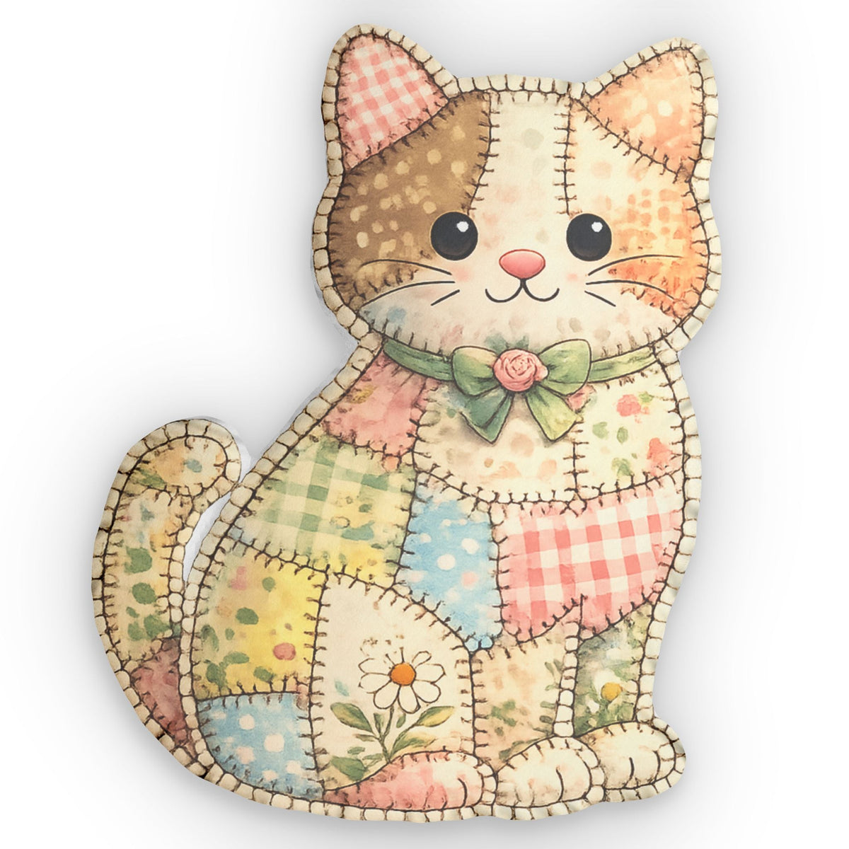 Patchwork Kitty Shaped Pillow - Decor, Pillows, Shaped - EpiAl's Shop
